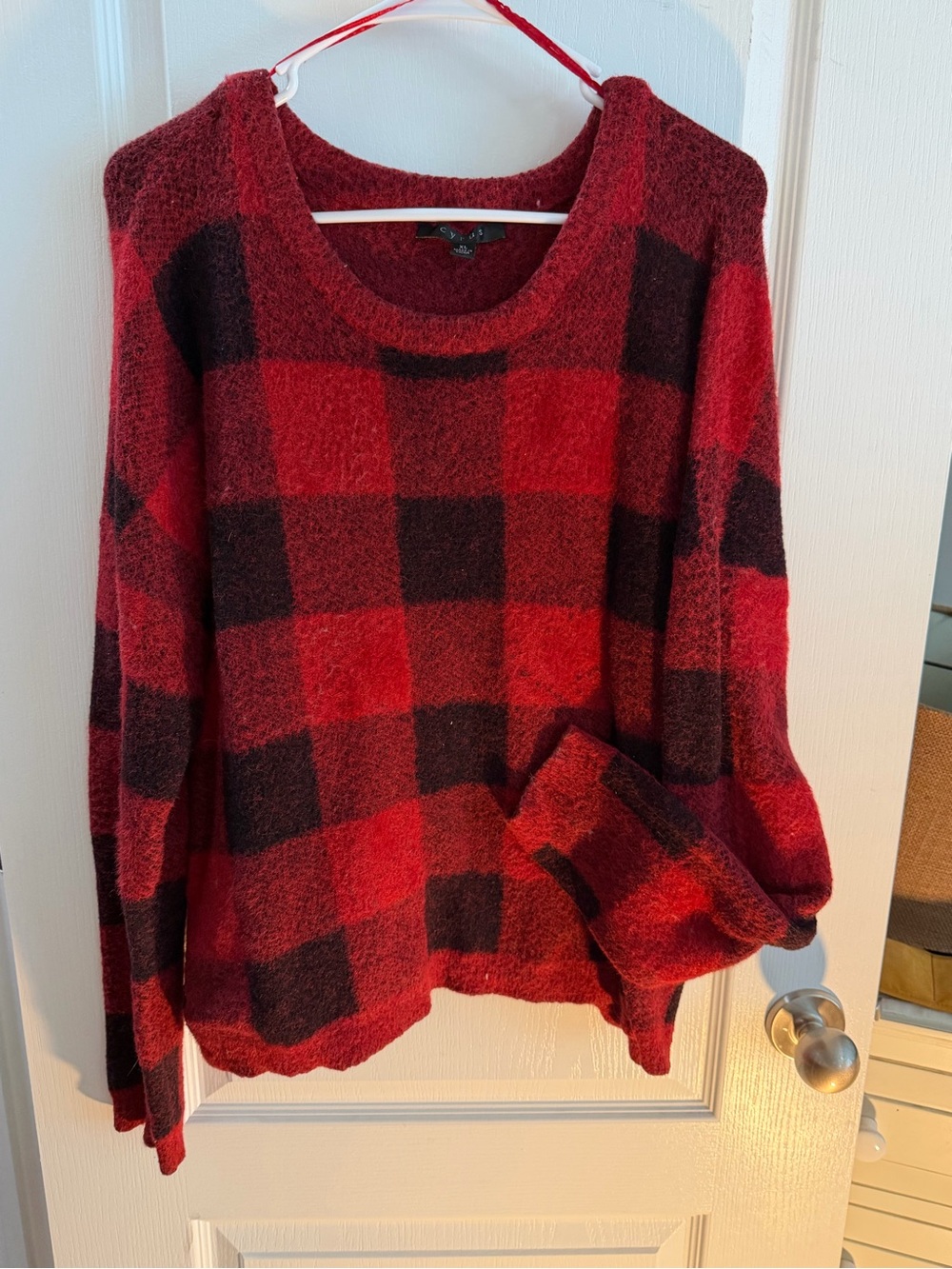 Cyrus Red and Black Buffalo Plaid Crewneck Sweater